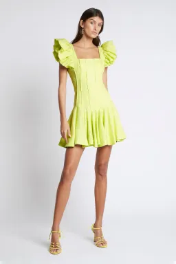Aje Breathless Frill Sleeve Mini Dress Green Size 10 for rent on The Volte - image 1