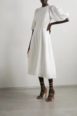 Zimmermann Rosa Button Detailed Linen Midi Dress Ivory Size 0 / AU 8 for rent on The Volte - image 1