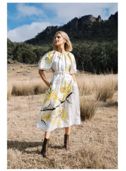 Aje Mimosa Cut-out Midi Dress In Wattle Print Size 8 for rent on The Volte - image 2
