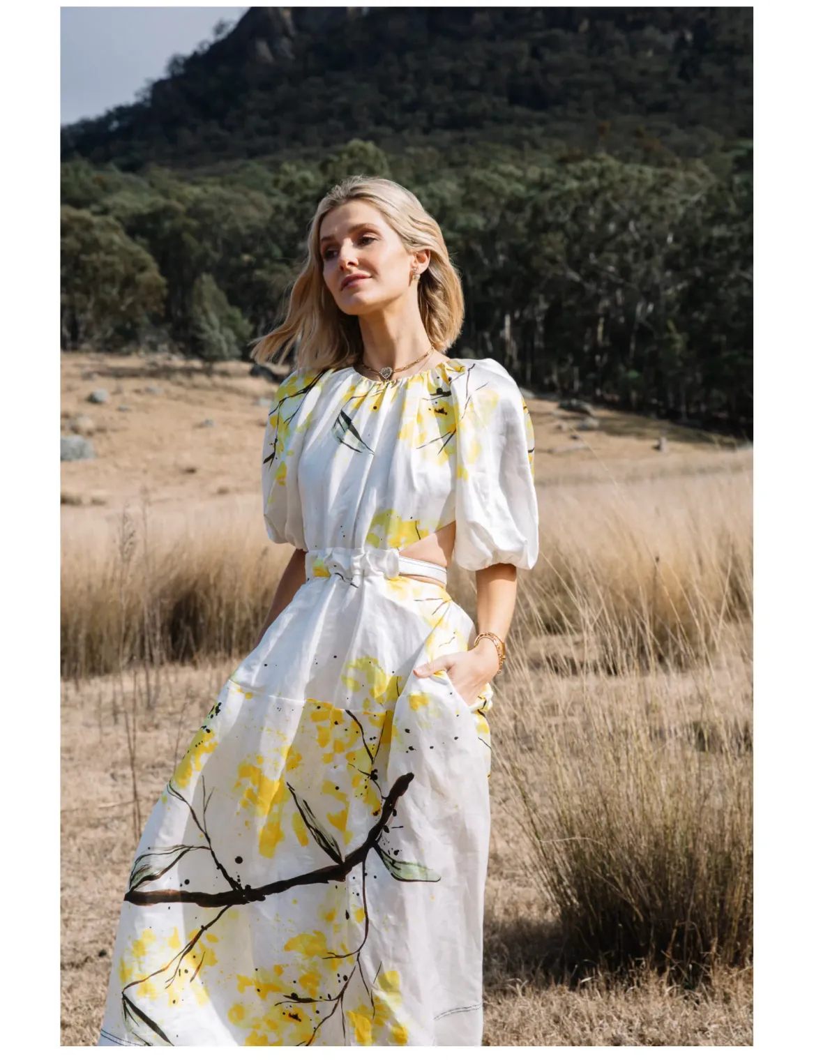Aje Mimosa Cut-out Midi Dress In Wattle Print Size 8 - Image 3