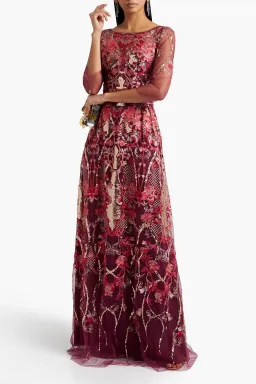 Marchesa Notte Embellished Tulle Gown Red Size 8 for rent on The Volte - image 1