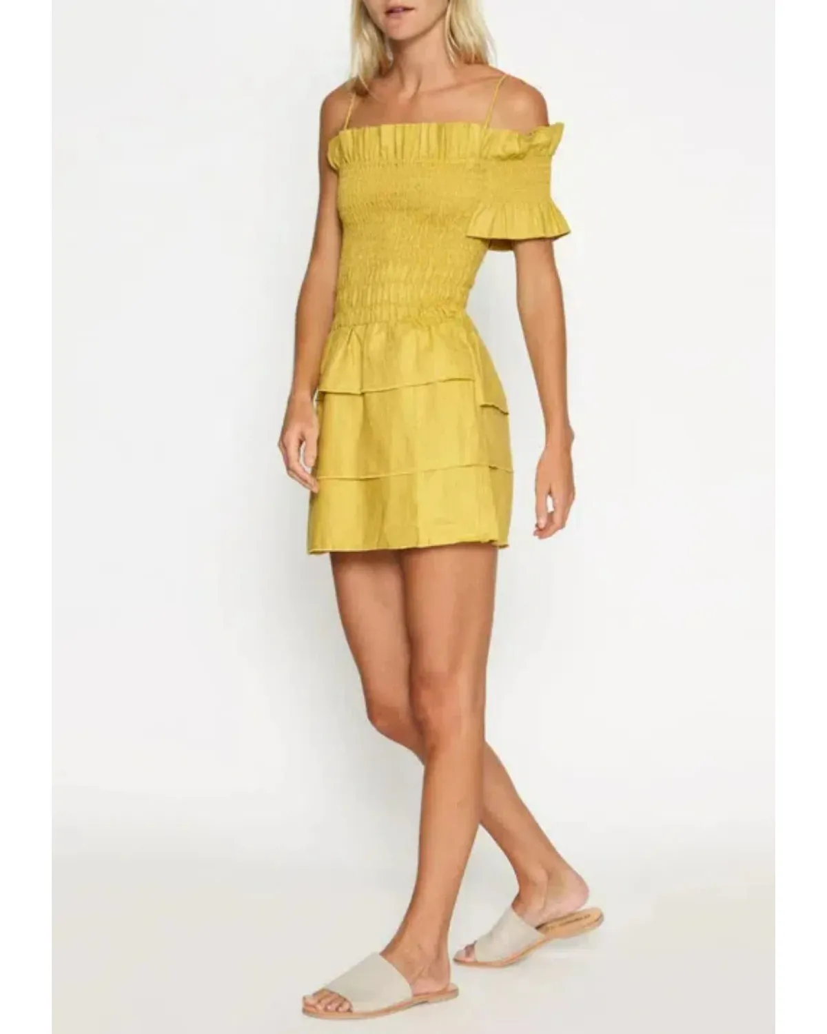 Sir The Label Marielle Ruched Dress Mustard Yellow Size AU 8 - Image 1