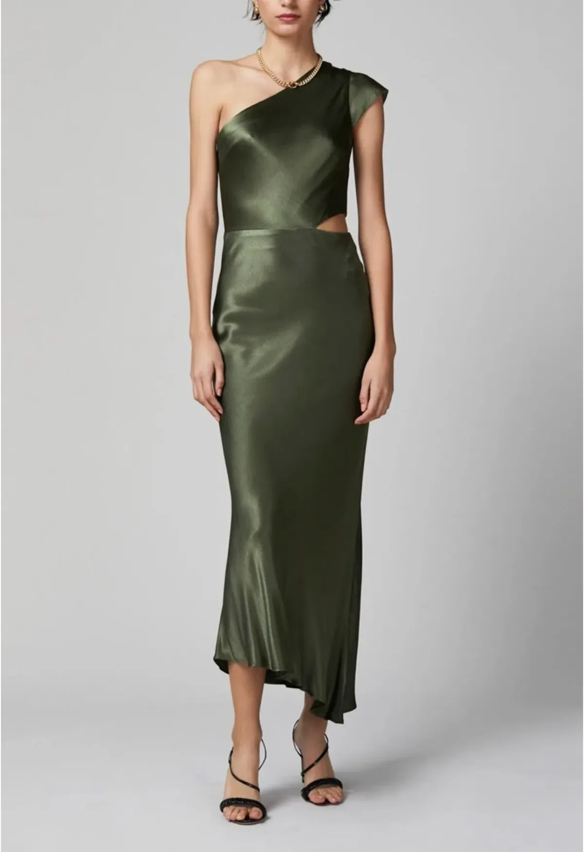 Bec & Bridge Delphine Asymmetric Midi Dress Green Size 6 - Image 1