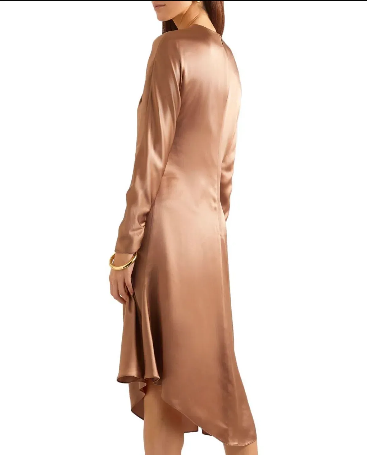 Versace Satin Midi Dress in Camel Brown Size 8 - Image 3