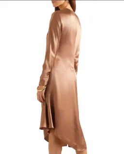 Versace Satin Midi Dress in Camel Brown Size 8 for rent on The Volte - image 3