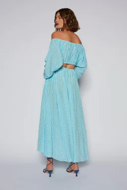 Scanlan Theodore Gingham Cutout Dress in Blue Size 8 for rent on The Volte - image 4