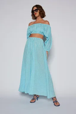 Scanlan Theodore Gingham Cutout Dress in Blue Size 8 for rent on The Volte - image 3