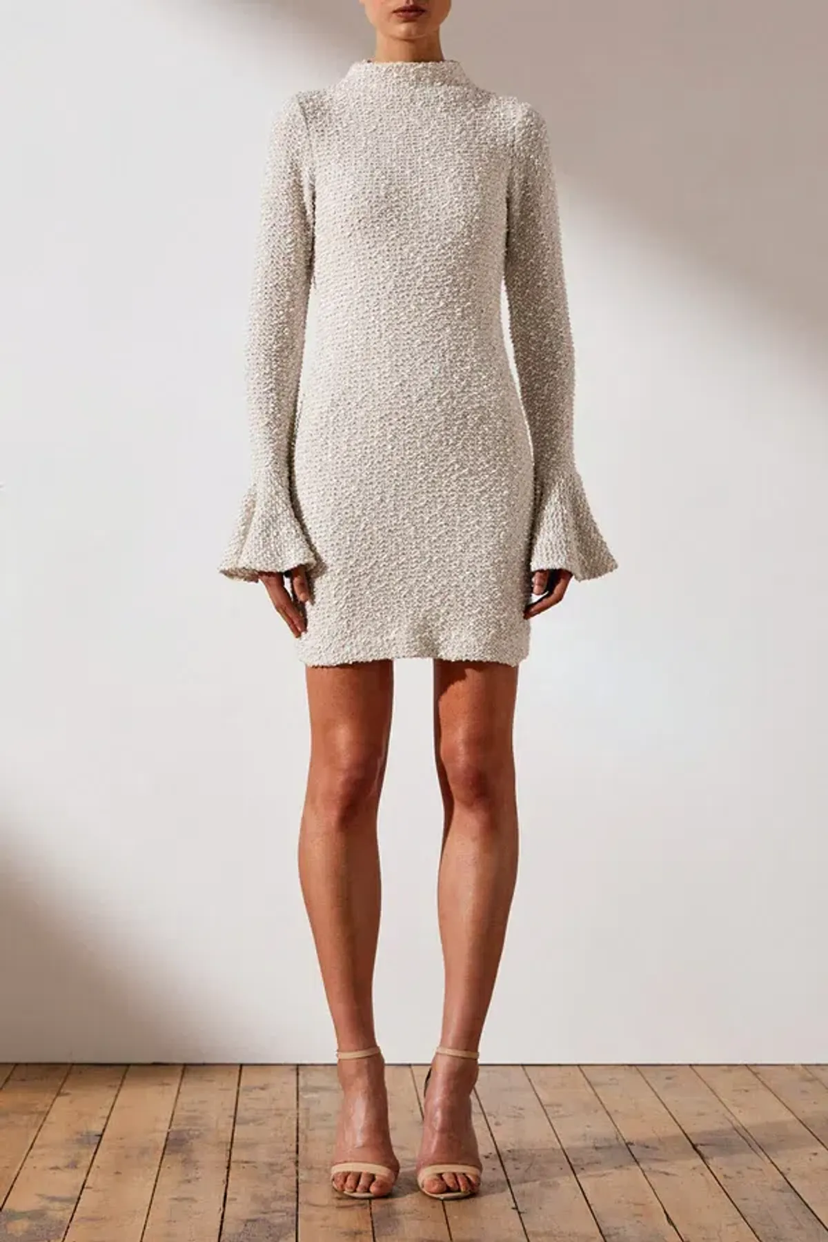 Shona Joy Hayes Frill Cuff Fitted Mini Dress Cream Size 10 - Image 2