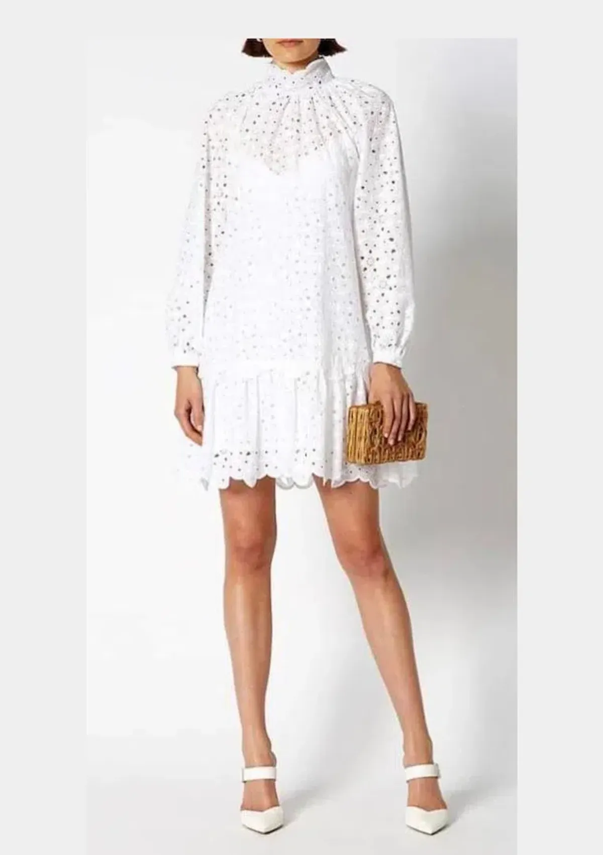 Scanlan Theodore Embroidered Cotton Mini Dress White Size 8 - Image 1