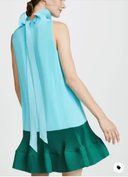 Tibi Camellia Pleated Colorblock Ruffle Dress Blue Size 4  for rent on The Volte - image 2