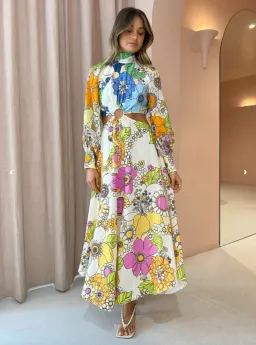 Alemais Farrah Cut Out Midi Dress Print Size 6  for rent on The Volte - image 1