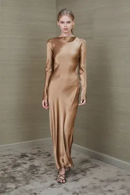 Bec & Bridge Aubrey Long Sleeve Maxi Dress Gold Size 10 for rent on The Volte - image 1