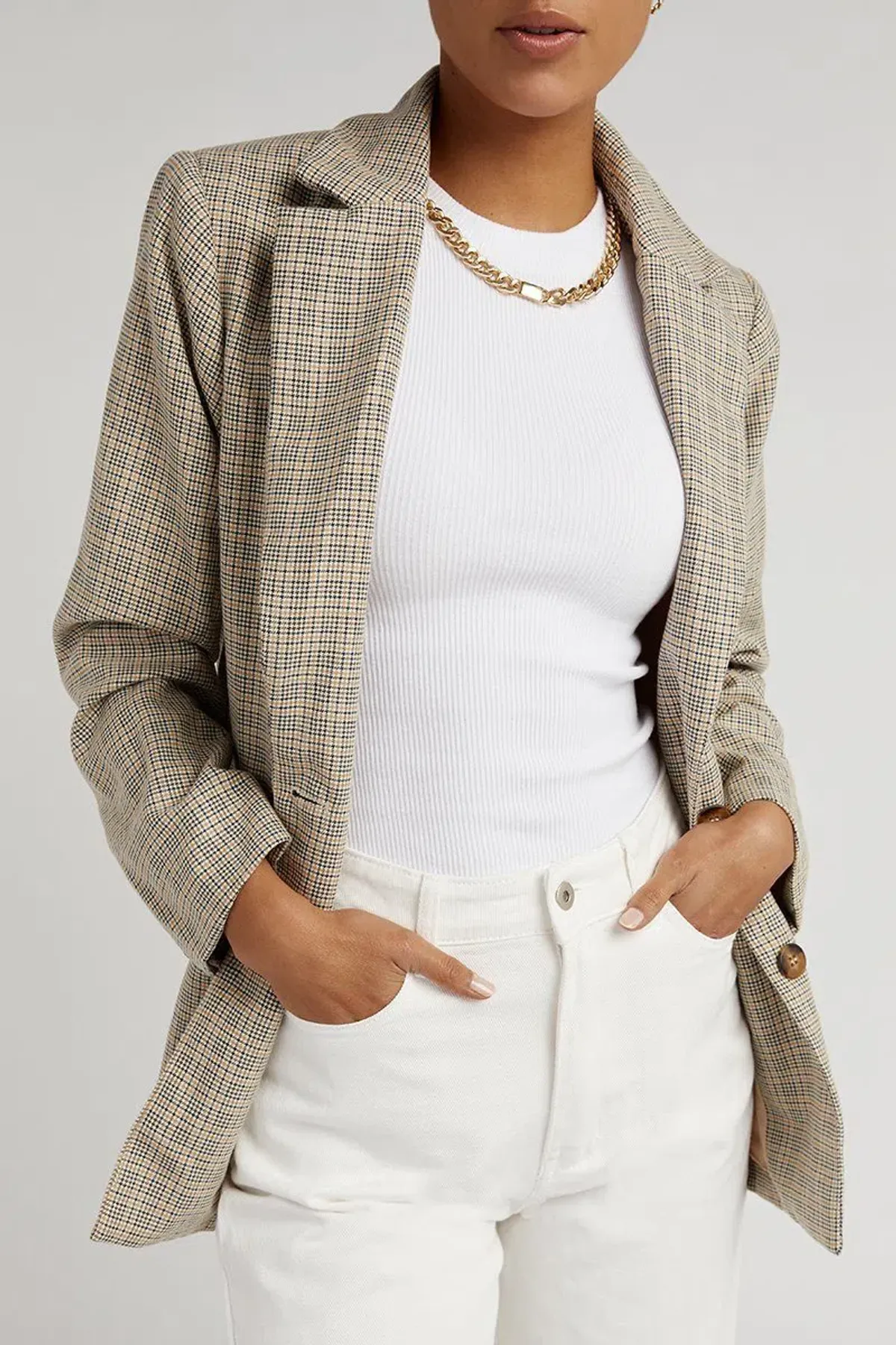 DISSH Frankie Plaid Beige Blazer Print Size 12 - Image 2