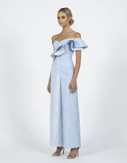 Bariano Willow Contrast Off Shoulder Jumpsuit Pale Blue/Cream  Size 8 for rent on The Volte - image 1