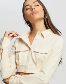 Sovere Revere Crop Shirt and Skirt Set Parchment Size 10  for rent on The Volte - image 4