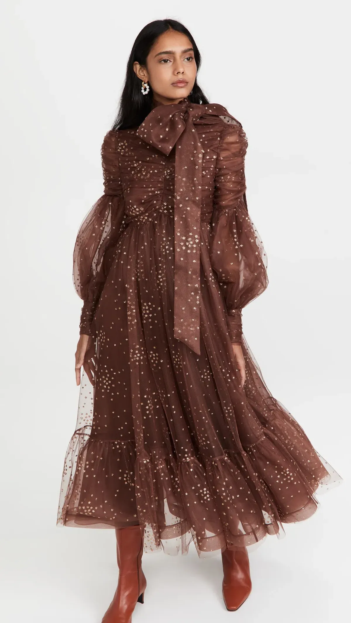 Zimmermann Tempo Ruched Glitter Gown Chocolate Brown Size 0 / Au 8 - Image 1