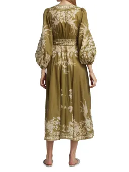 Zimmermann Anneke Floral Print Cotton Voile Wrap Midi Dress in Army Green Size 1 / Au 10 for rent on The Volte - image 2