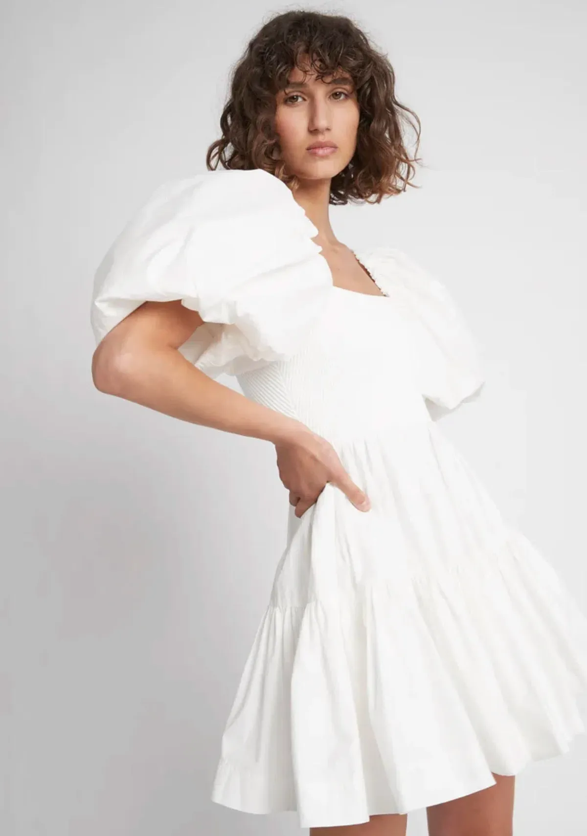 Aje Casa Puff Sleeve Mini Knit Dress White Size 14  - Image 2