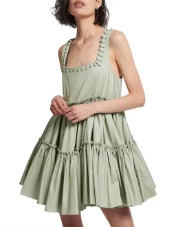 Aje Hushed Cotton Square Neck Mini Dress in Bamboo Green Size 14  for rent on The Volte - image 1