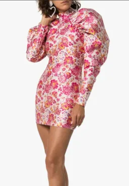 Rotate By Birger Christensen Button-detailed Ruched Floral-jacquard Mini Dress In Multi Size 8 for rent on The Volte - image 2