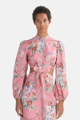 Zimmermann Bellitude Bow Front Mini Dress Watermelon Floral Print Size 1 / AU 10 for rent on The Volte - image 3