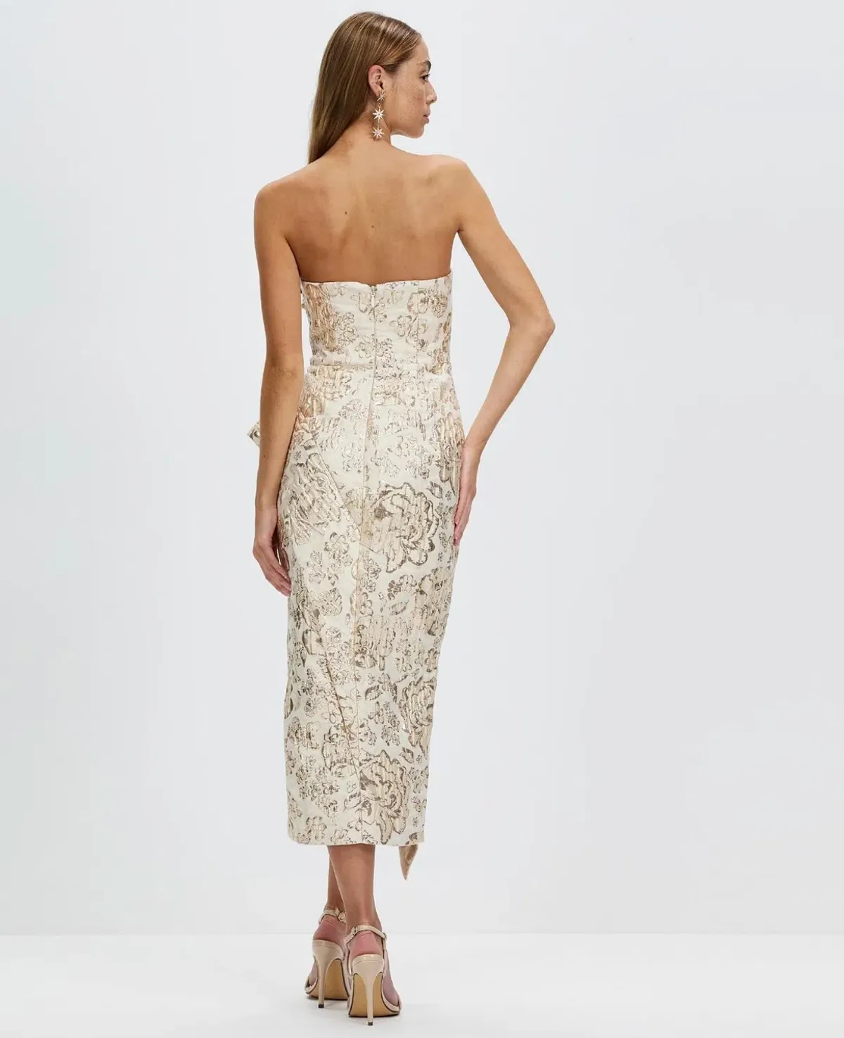 Bariano Adelina Metallic Midi Dress Gold Size 10 - Image 4