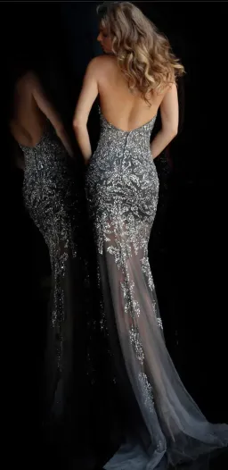 Jovani 57784BG Column Dress Silver Size 12 for rent on The Volte - image 2