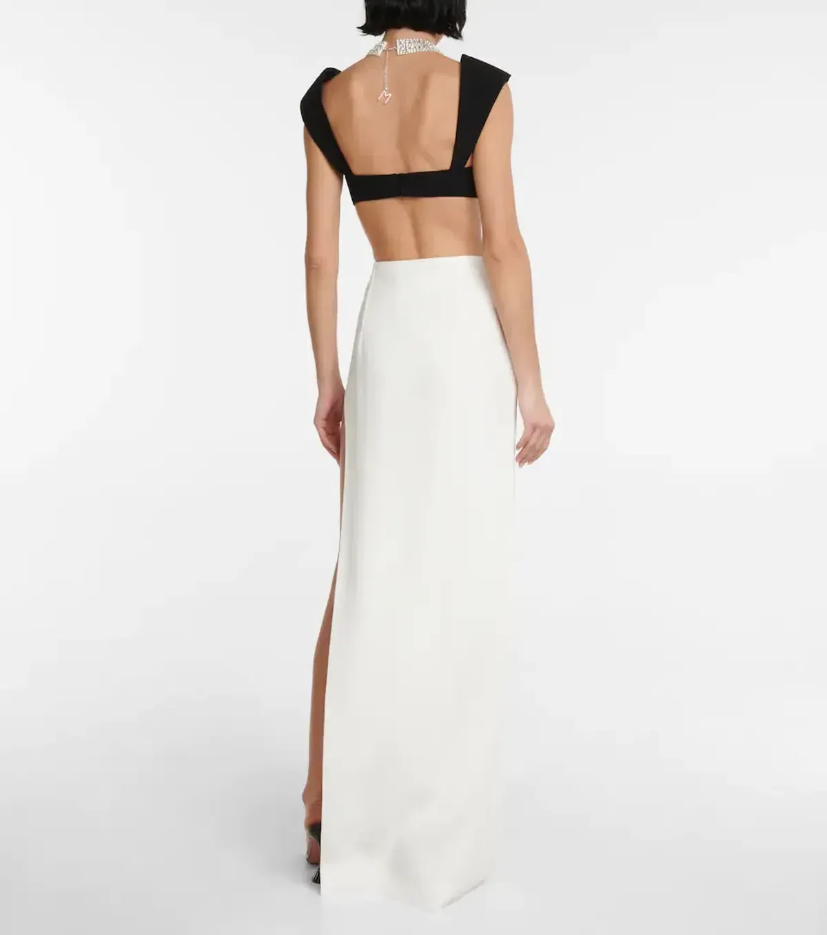 Monot Crepe Bra Top Black & Maxi Skirt White Set Size 0  - Image 3