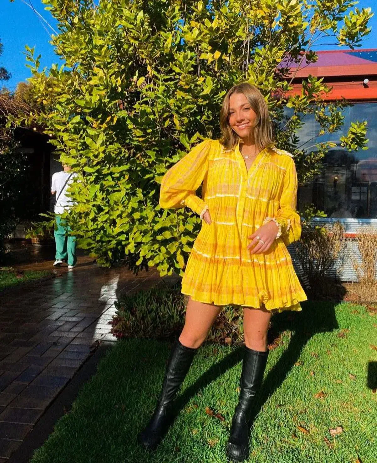 Aje Wilderness Smock Mini Dress Yellow Size 8 - Image 4