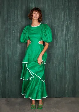 Mackenzie Mode Puff Sleeve Dress Emerald Green Size 10 for rent on The Volte - image 1