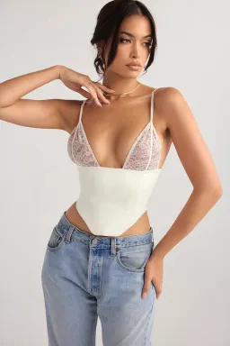 House of CB Emilee Ivory Satin and Lace Corset White Size 8 for rent on The Volte - image 1