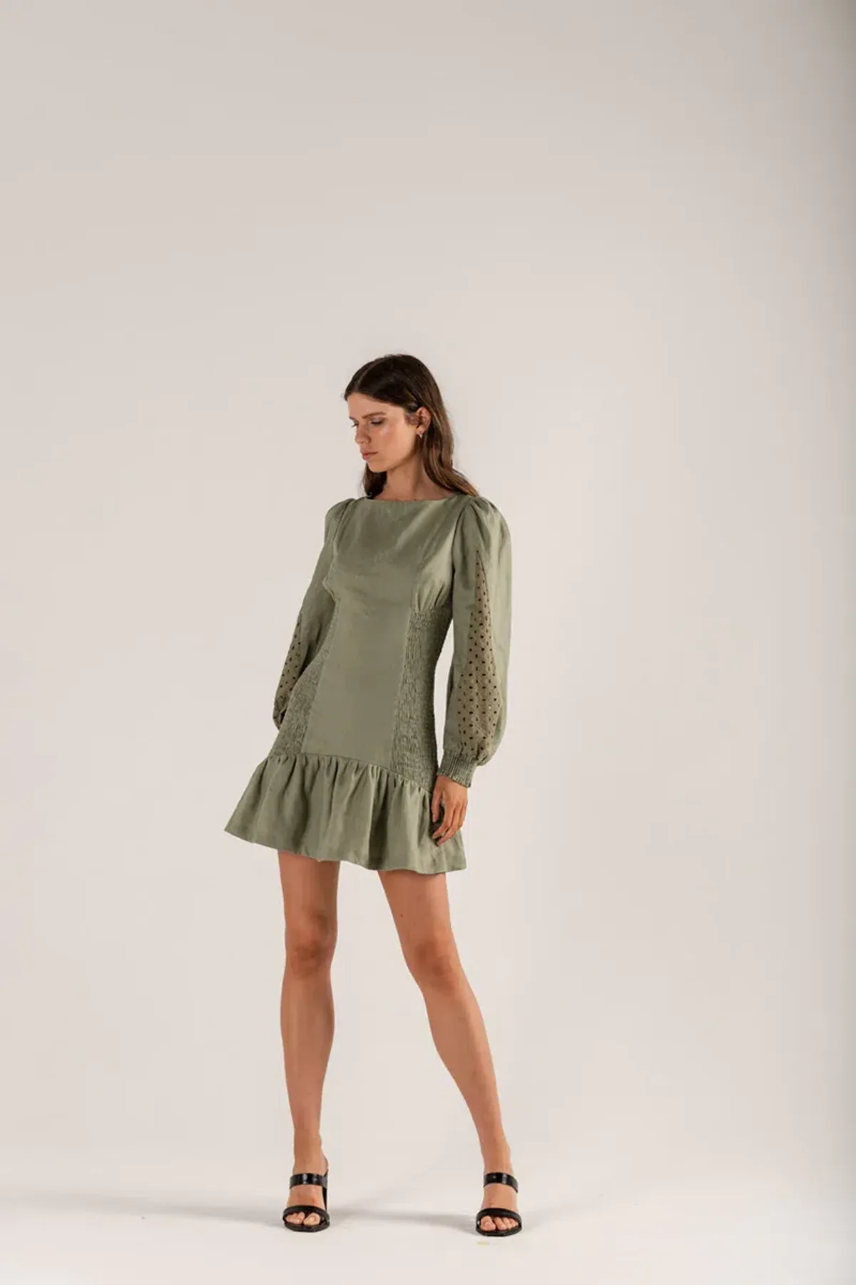 Mon Renn Lucent Mini Dress Moss Green Size 10 - Image 3