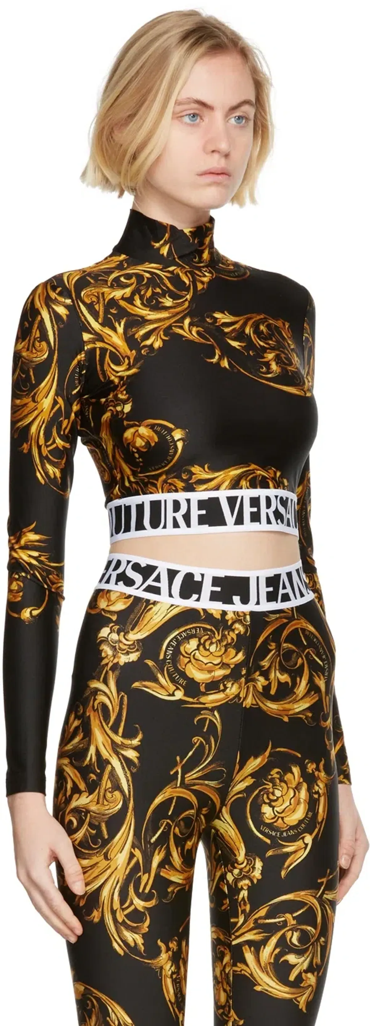 Versace Garland Crop Top and Leggings Set Black/Print Size 8 - Image 6