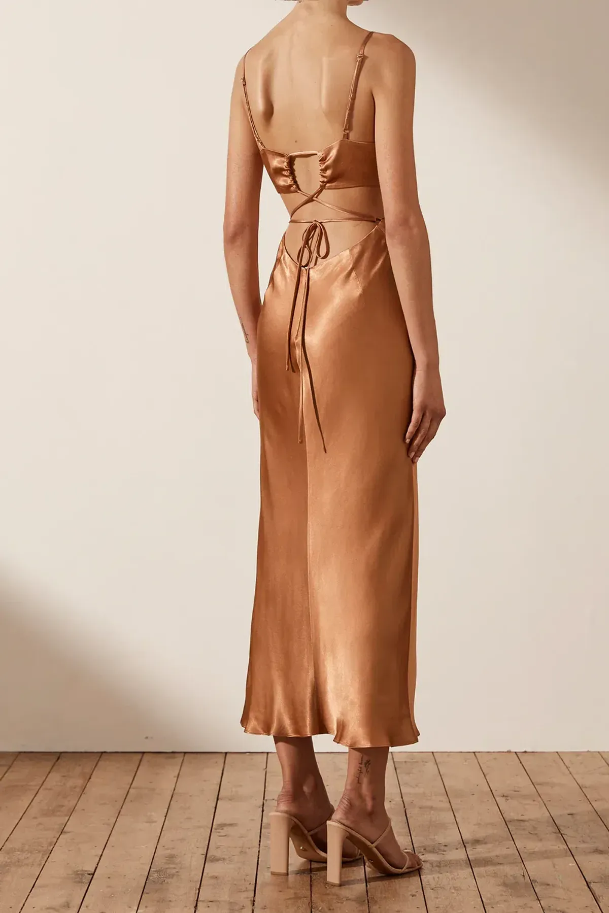 Shona Joy La Lune Backless Midi Dress Copper Size 8 - Image 3