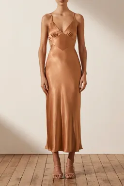 Shona Joy La Lune Backless Midi Dress Copper Size 8 for rent on The Volte - image 1