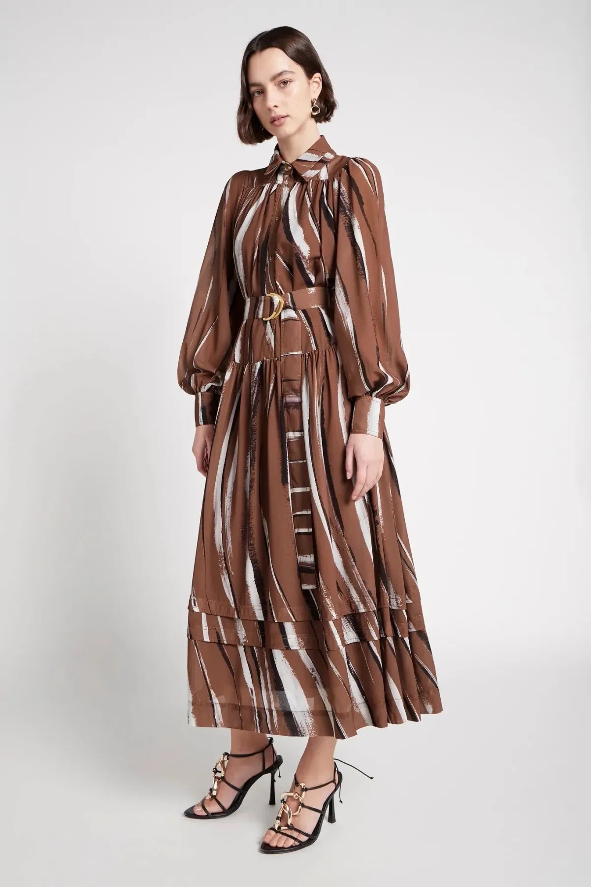 Aje Aurora Belted Midi Dress Print Size 14 - Image 1