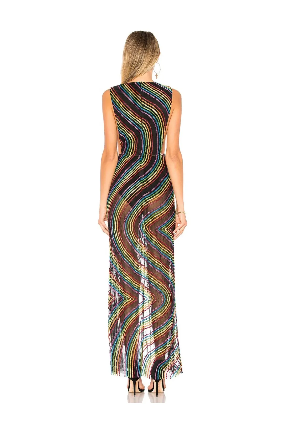X By NBD Lilith Gown in Rainbow Black Multi Size 8 - Image 3