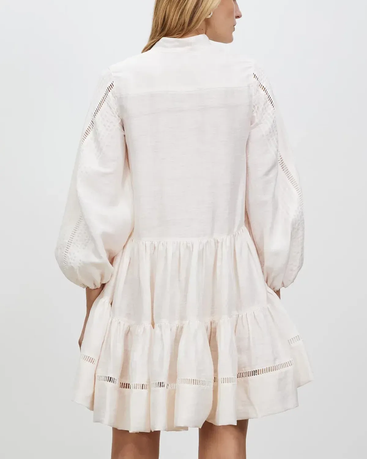 Shona Joy Joia Pin Tuck Tuxedo Mini Dress Ivory Size 6  - Image 3