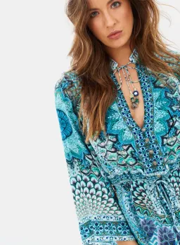 Camilla Drawstring Button Up Dress Turn On The Charm Print Size L for rent on The Volte - image 5