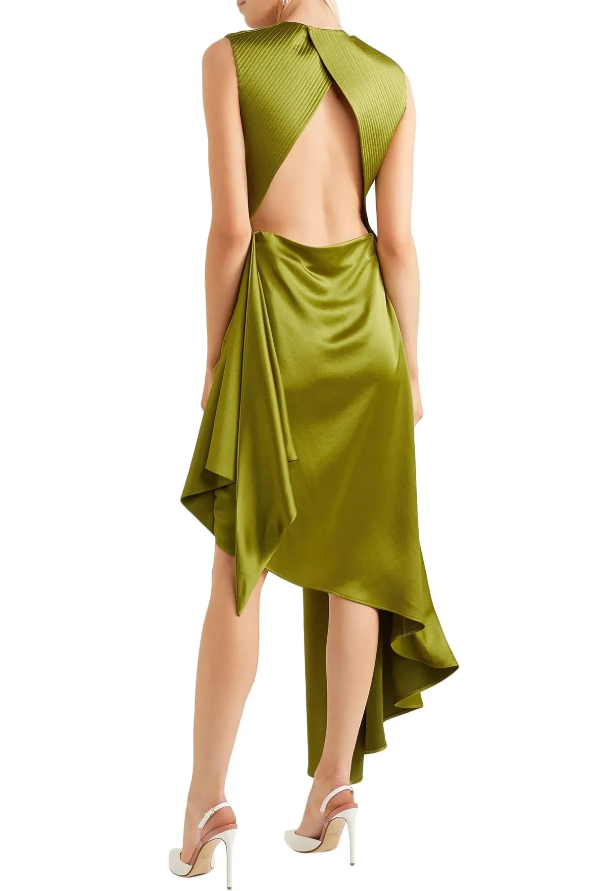 Off White Asymmetric Satin Dress Green Size 6  - Image 1