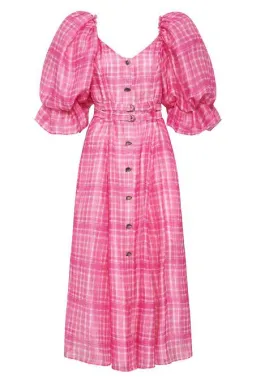 Aje Bungalow Puff Sleeve Midi Dress Pink Check Size 6 for rent on The Volte - image 7