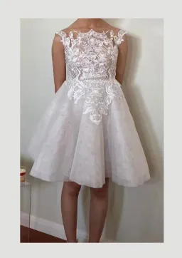 George Elsissa Nadia Lace & Tulle Mini Dress White Size 6 for rent on The Volte - image 1