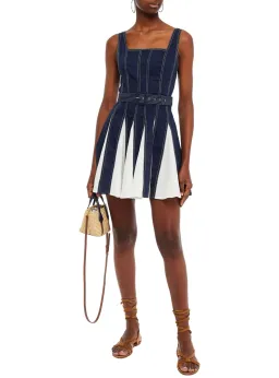 Leo and Lin Belted Two-Tone Linen and Cotton-Blend Mini Dress Multi Size AU 10 for rent on The Volte - image 1