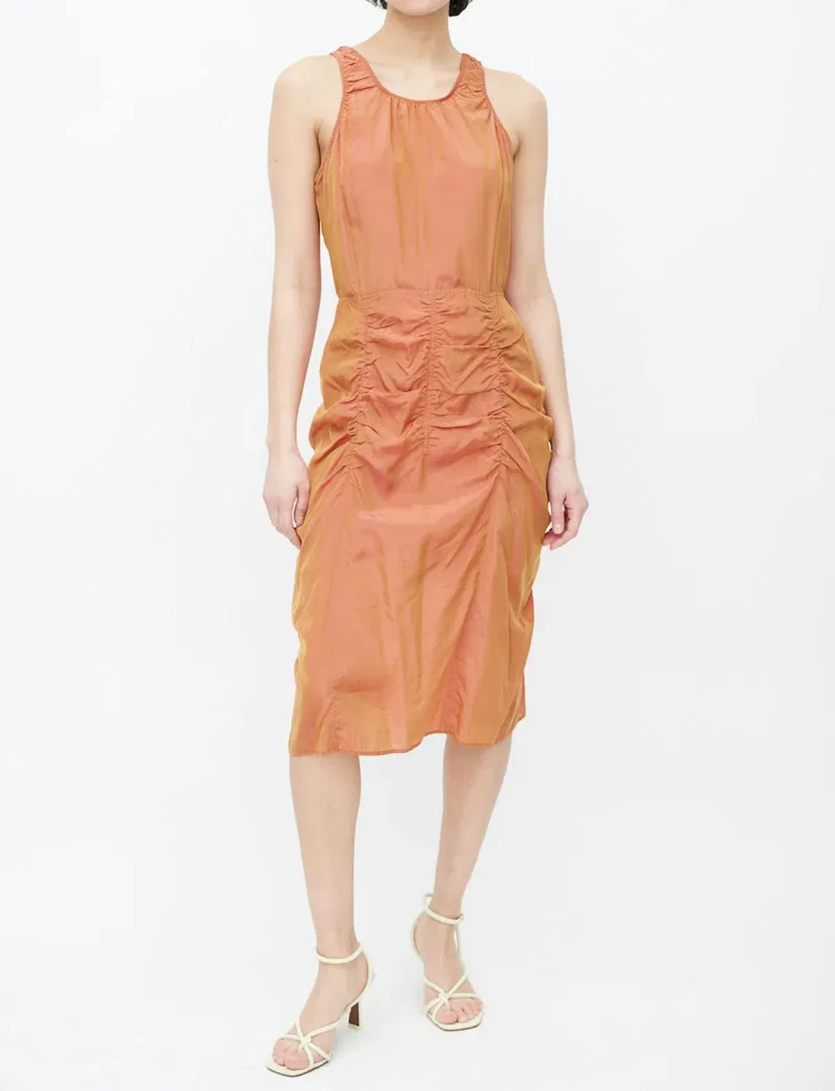 Acne Studios Iridescent Ruched Midi Dress Orange Size 36 / Au 8 - Image 1