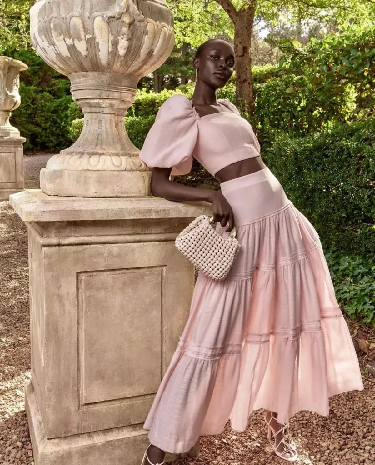 Aje Esme Puff Sleeve Cropped Top and Imprint Maxi Skirt Set Dusty Pink Size 8 - Image 5