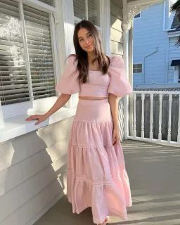 Aje Esme Puff Sleeve Cropped Top and Imprint Maxi Skirt Set Dusty Pink Size 8 for rent on The Volte - image 1