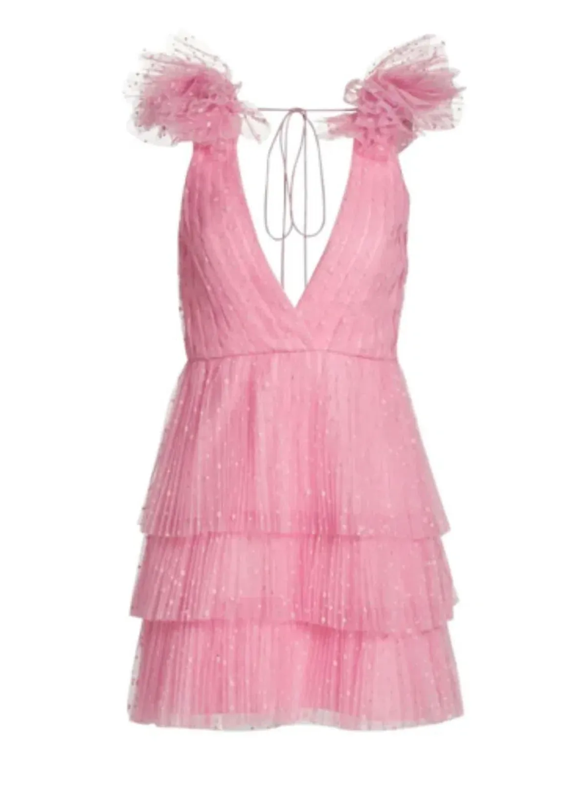 Monique Lhuillier Dotted Tulle Party Dress Bubblegum Pink Size 8 - Image 5