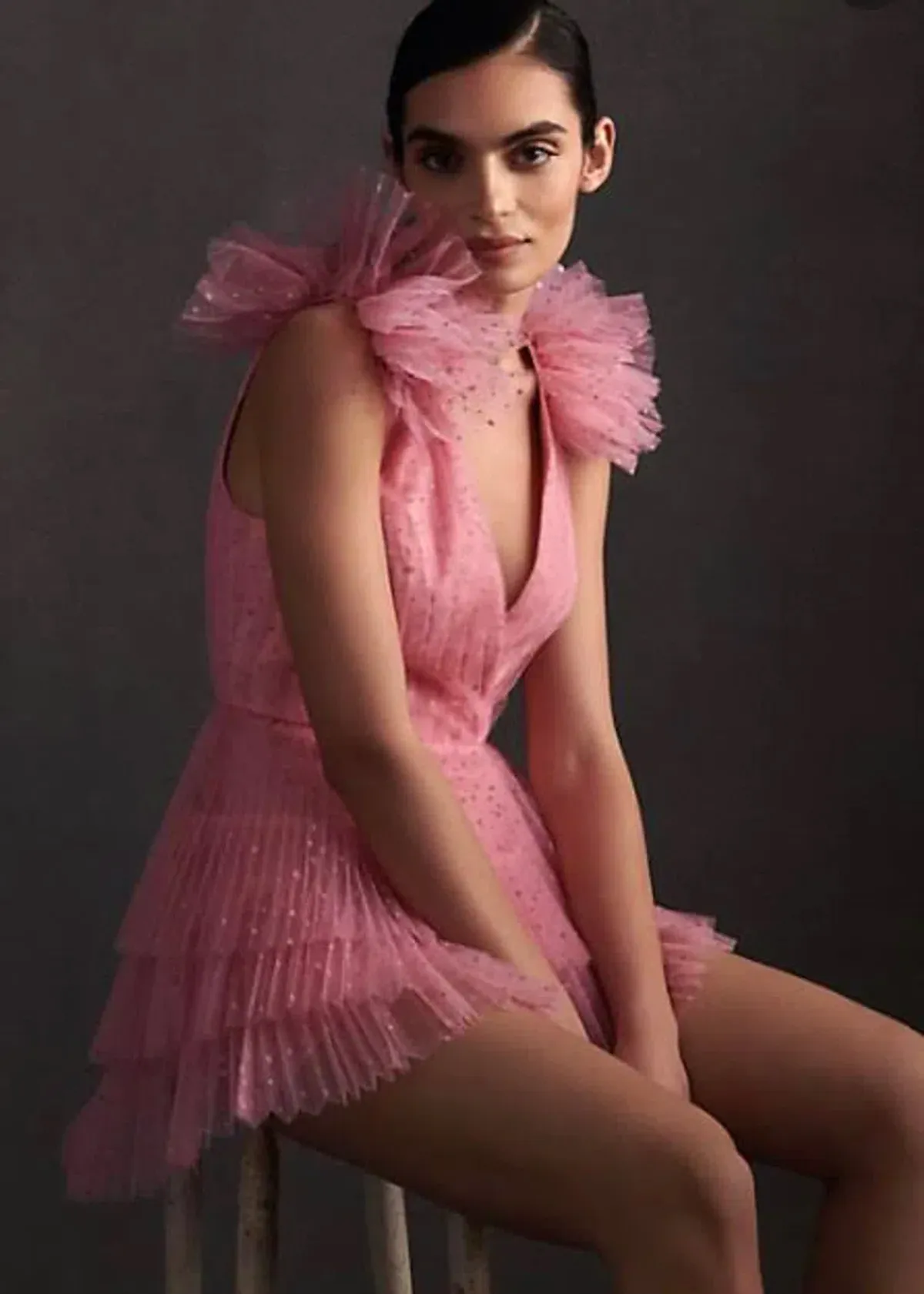 Monique Lhuillier Dotted Tulle Party Dress Bubblegum Pink Size 8 - Image 6