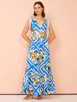 By Nicola - Adoncia Tie Shoulder Maxi Dress In Azure Floral - Size 12 for rent on The Volte - image 1