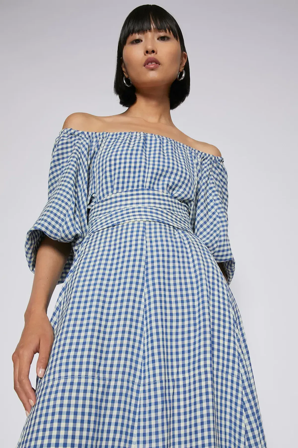 Scanlan Theodore Gingham Gathered Dress in Blue Natural Size 8 - Image 2